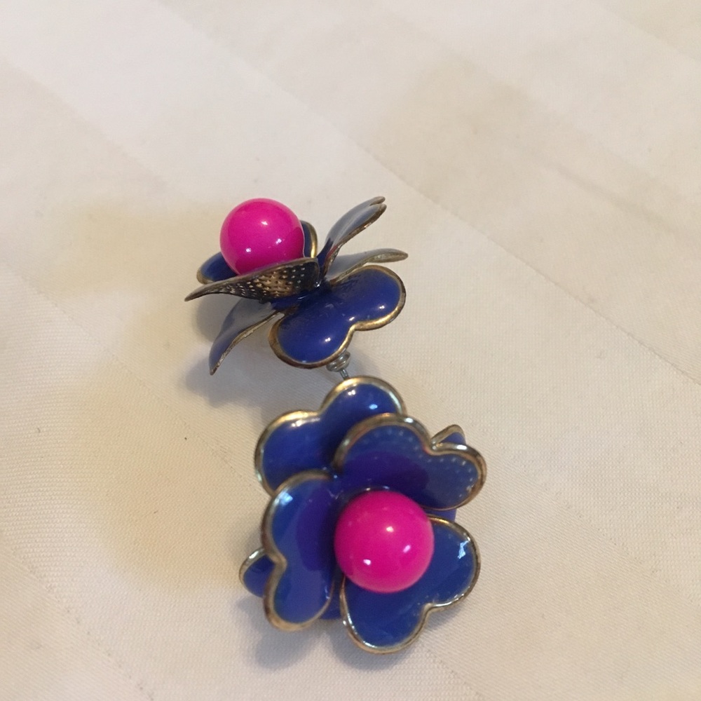 Pink and blue flower earrings